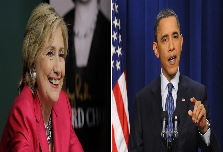  أوباما المرشح لرئاسة أمريكا معجب بأناقة هيلاري كلينتون وسترتها الحمراء