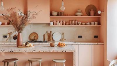 أفكار ديكورات مطابخ باللون الخوخي الفاتح